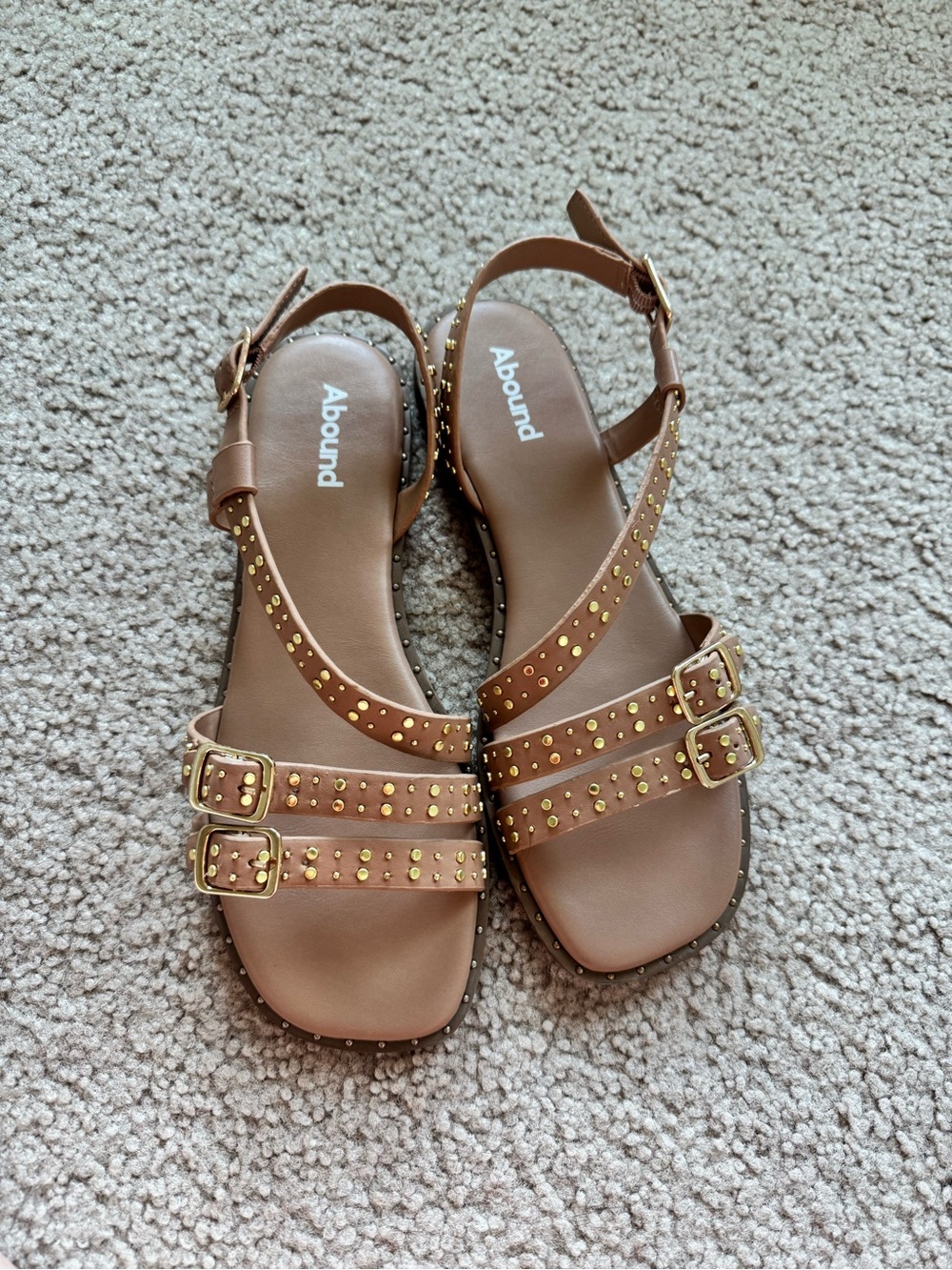 Abound Brown Double-Buckle Studded Women's Sandals
